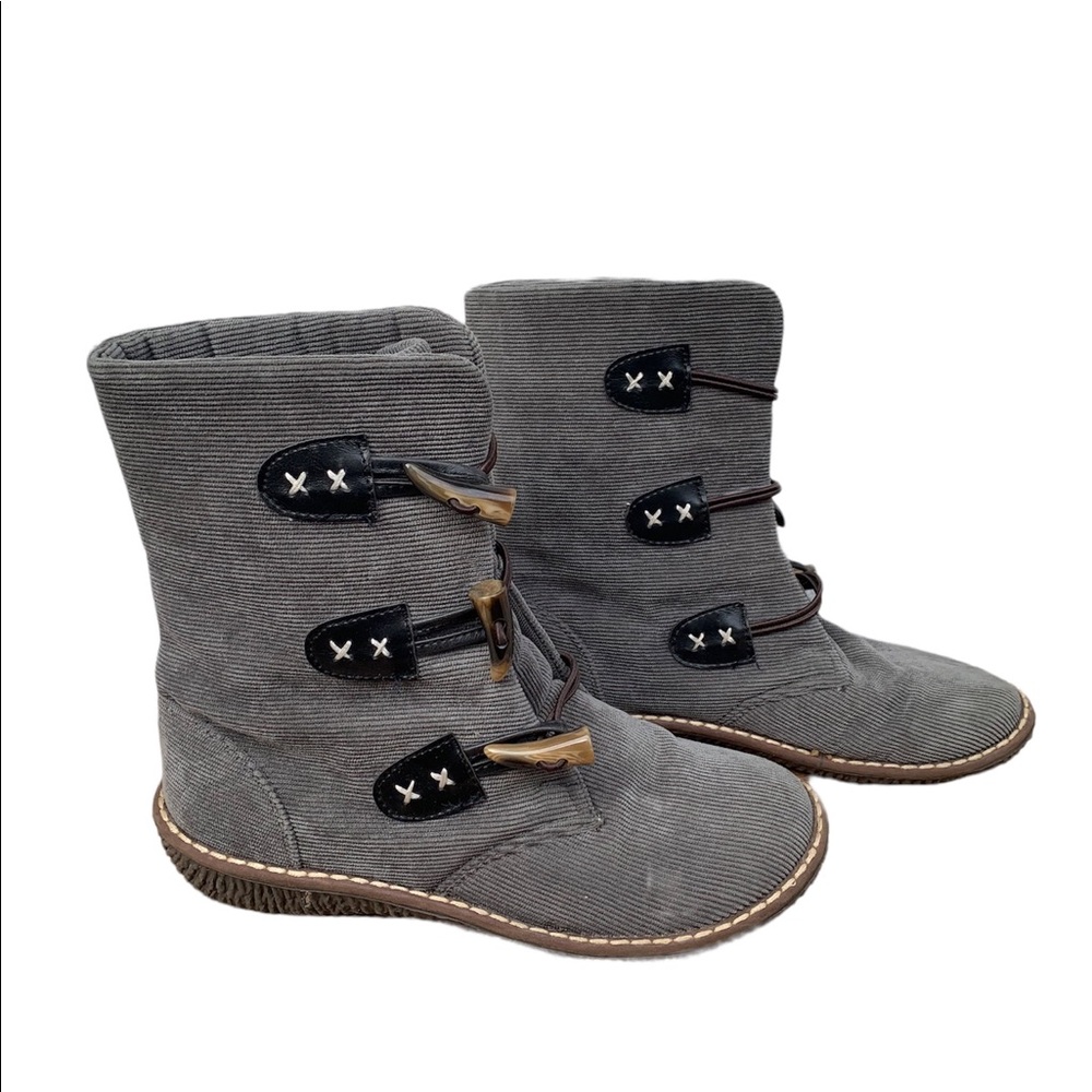 Slip On Gray Corduroy Toggle Boots